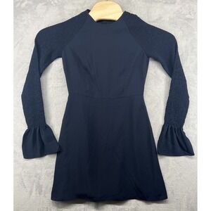 LIKELY Victoria Smocked Bell Sleeve Mini Dress Navy Blue Women's Size 2 NWT